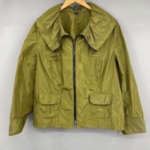 Claudia Ev Jacket Women 2X Olive Green Zip Up Shawl Collar Utility Puppy Tooth